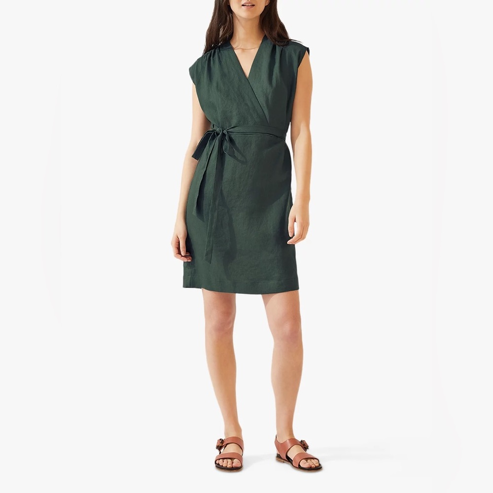 JIGSAW WRAP LINEN DRESS FOREST GREEN SIZE 2